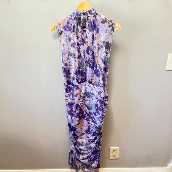NEW Chico's Ruched Mesh Floral Water Color Paint Print Midi Dress- Sz. 1 - Picture 6 of 9